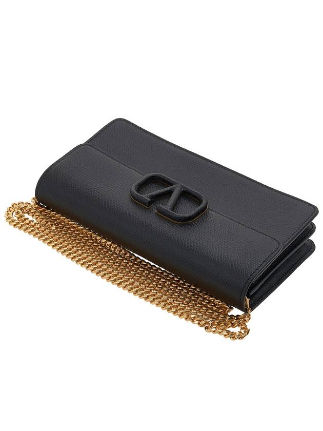 V Logo Chain Long Wallet Black - VALENTINO - BALAAN 5