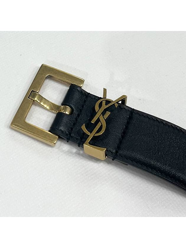 Monogram Square Buckle Leather Belt Black Gold Plated - SAINT LAURENT - BALAAN.