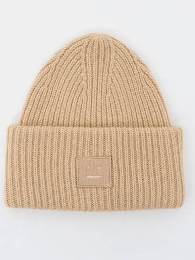 Face Patch Ribbed Wool Beanie Biscuit Beige - ACNE STUDIOS - BALAAN 4