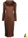 Pleated Hooded Long Dress Brown - ISSEY MIYAKE - BALAAN 2