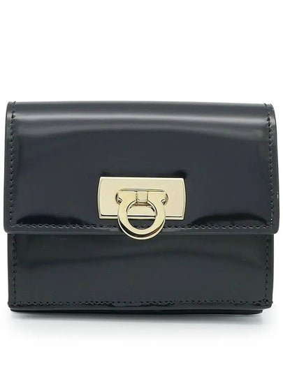 Gancini Compact Half Wallet Black - SALVATORE FERRAGAMO - BALAAN 2