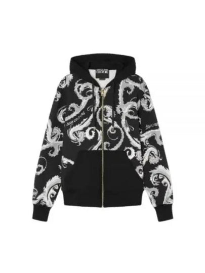 Baroque Print Cotton Zip-Up Hoodie Black - VERSACE - BALAAN 2