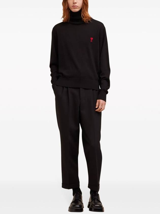 Men's Heart Logo Wool Turtleneck Black - AMI - BALAAN 4