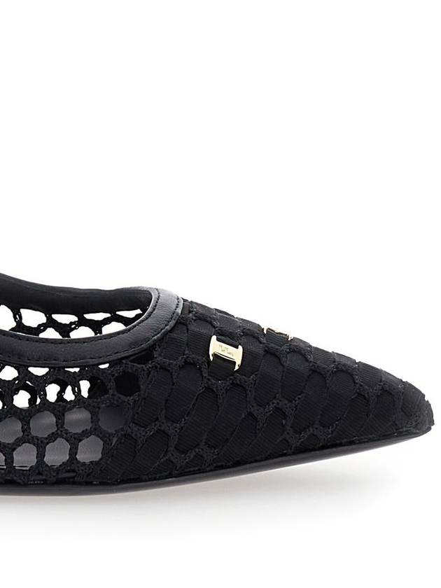 'Clizia' Black Slingback Pumps With Logo Detail In Mesh And Leather Woman - SALVATORE FERRAGAMO - BALAAN 4