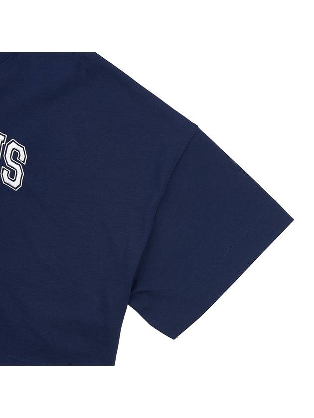 Embroidered Logo Crop Short Sleeve T-shirt Navy - AMI - BALAAN 5