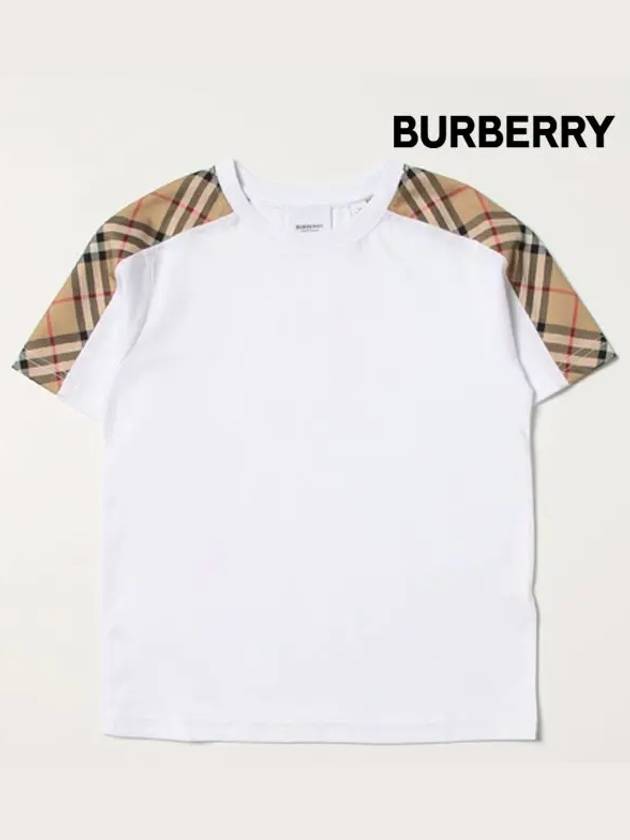 Kids Vintage Check Panel Cotton Short Sleeve T Shirt White 8054142 - BURBERRY - BALAAN 2