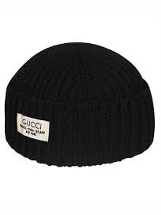 Rib Wool Label Beanie Black - GUCCI - BALAAN 5