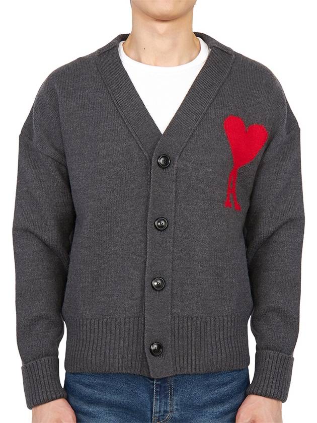 Big Heart Logo Wool Cardigan Grey - AMI - BALAAN 2