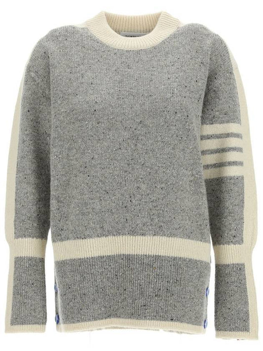 4 Bar Contrast Framing Mohair Knit Top Light Grey - THOM BROWNE - BALAAN 1