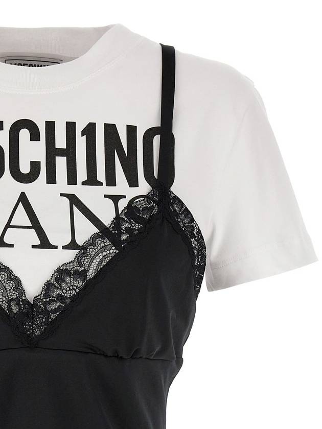 Short Sleeve T-Shirt A120632671555 White Black - MOSCHINO - BALAAN 4