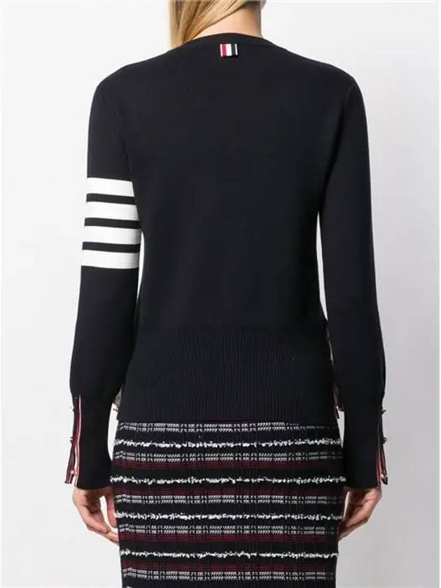 Milano Stitch Crewneck 4-Bar Cotton Crepe Knit Top Navy - THOM BROWNE - BALAAN 5