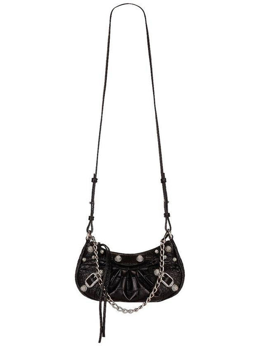 Le Cagol Mini Silver Chain Crocodile Shoulder Bag Black - BALENCIAGA - BALAAN 1