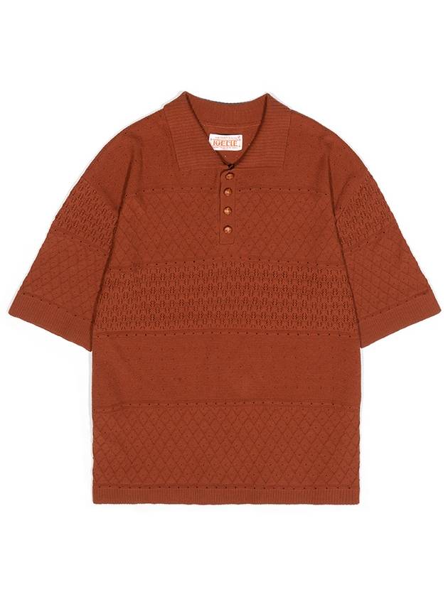 Men's Mesh Short Sleeve Collar Knit Top Brown - IOEDLE - BALAAN 3