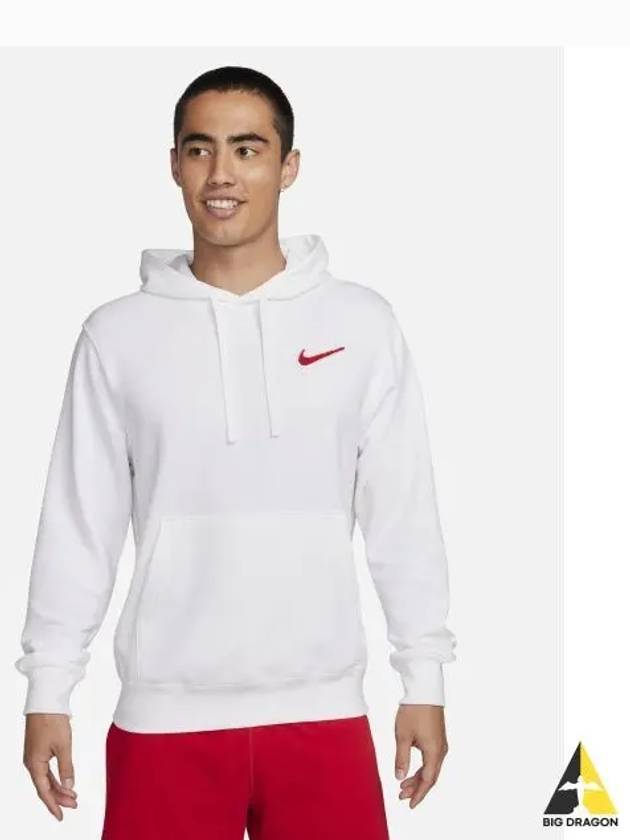 Sportswear Pullover French Terry Hoodie M White University Red FZ5201 100 - NIKE - BALAAN 1