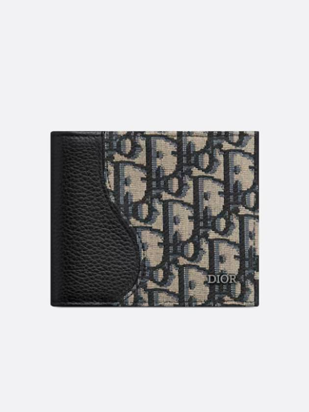 Saddle Oblique Jacquard Half Wallet Black Beige - DIOR - BALAAN 7