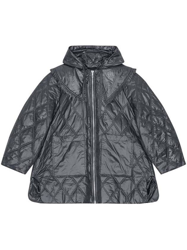 Shiny Midi Padded Jacket Black Sand - GANNI - BALAAN 1