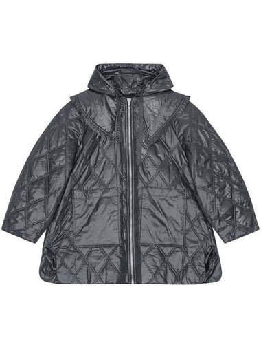 Shiny Midi Padded Jacket Black Sand - GANNI - BALAAN 1