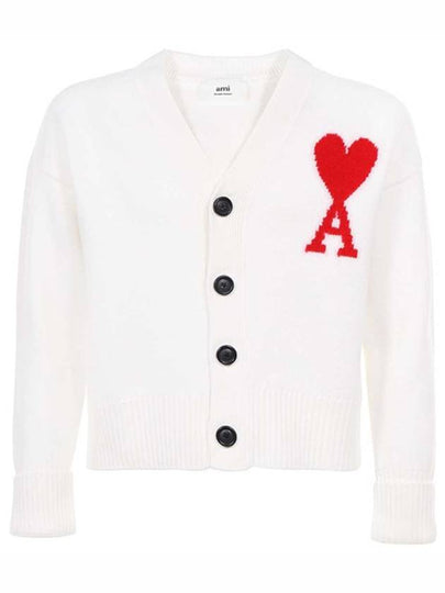 Big Heart Logo Wool Cardigan White - AMI - BALAAN 2