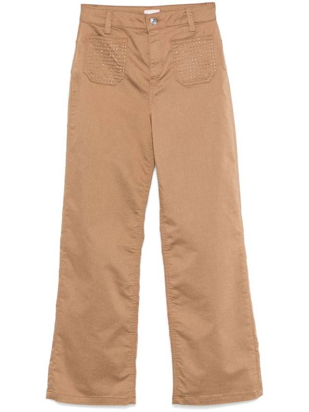 Liu Jo Beige Cotton Pants With Rhinestones - LIU JO - BALAAN 1