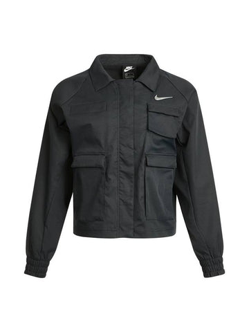 Women's Swoosh Woven Windbreaker Black - NIKE - BALAAN 1