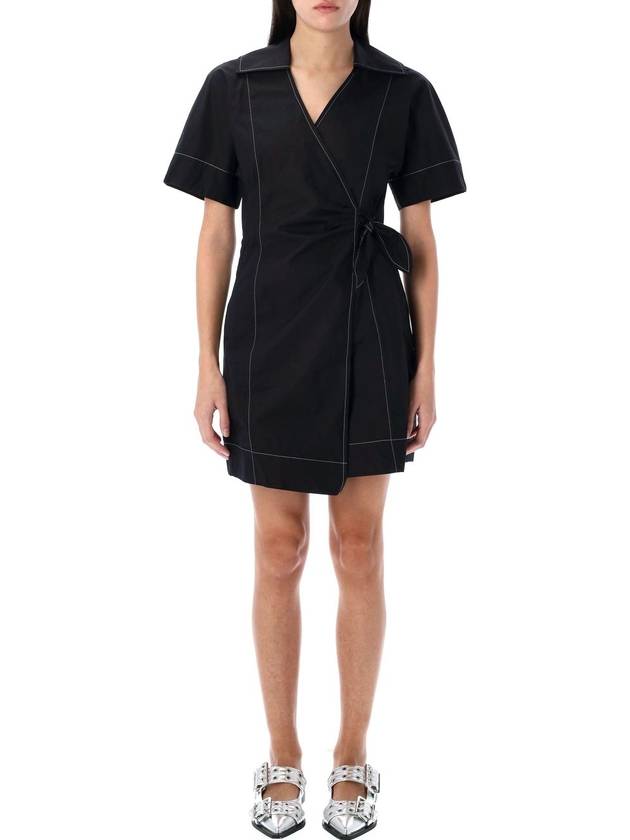 Cotton Poplin Wrap Mini Dress - GANNI - BALAAN 1