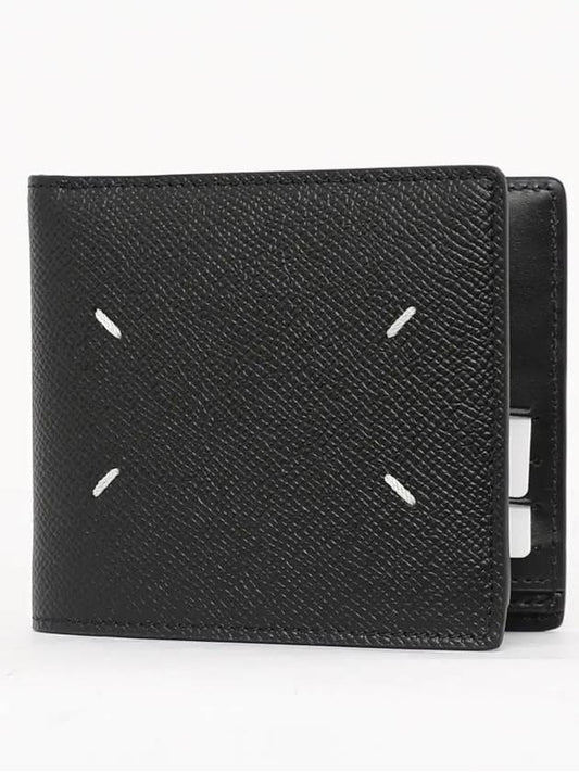 Stitched Bifold Leather Half Wallet Black - MAISON MARGIELA - BALAAN 2