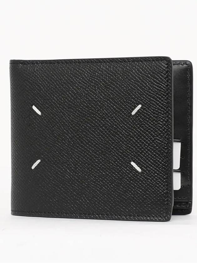 Stitched Bifold Leather Half Wallet Black - MAISON MARGIELA - BALAAN 3