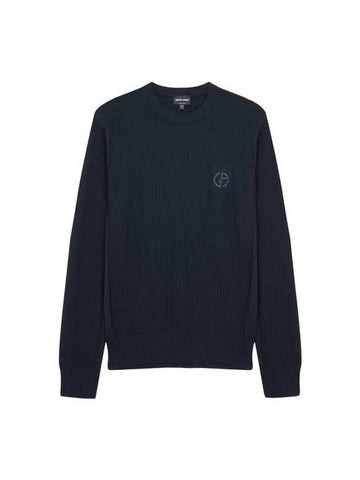 Men s Embroidered Logo Crew Neck Ribbed Sweater Navy 270772 - GIORGIO ARMANI - BALAAN 1