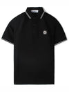 Stretch Cotton Pique Short Sleeve Polo Shirt Black - STONE ISLAND - BALAAN 2