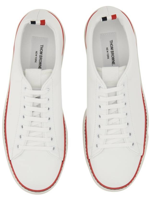 Tennis Vitello Calf Leather Low Top Sneakers White - THOM BROWNE - BALAAN 3