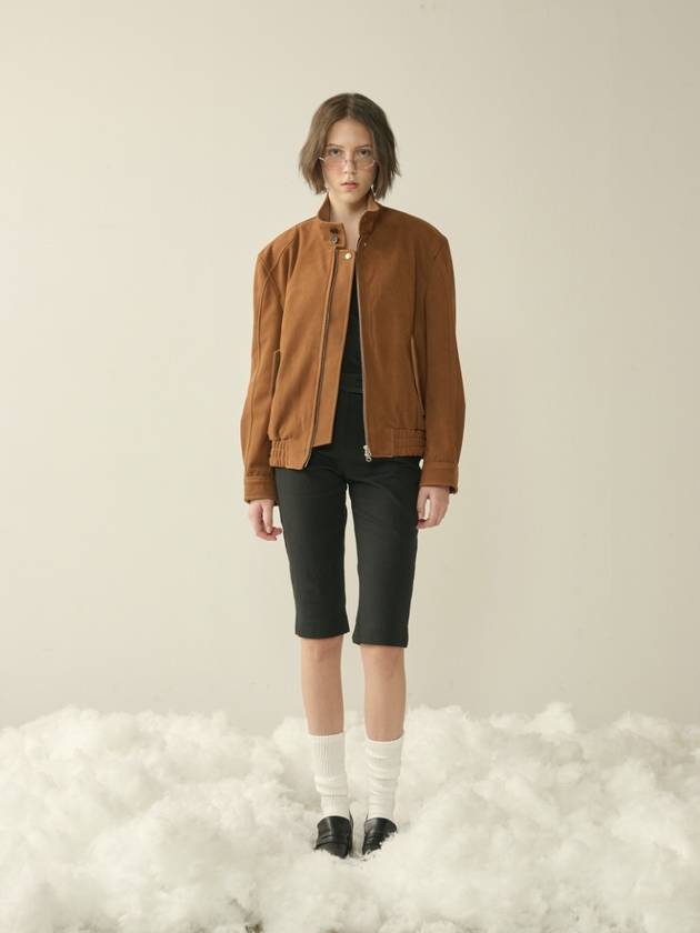 Suede High Neck Jacket Camel W - KINETO - BALAAN 2