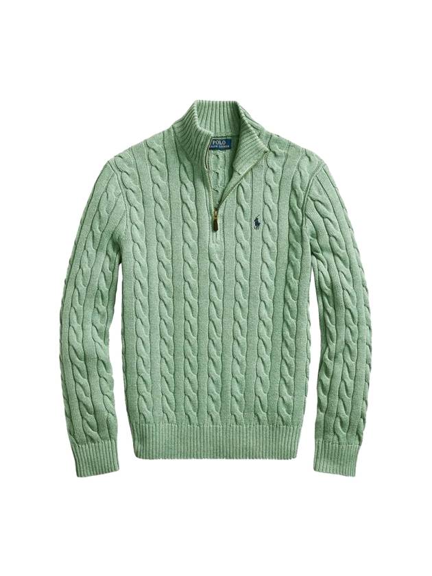 Men's Embroidery Pony Cable Half Zip Up Knit Top Light Green - POLO RALPH LAUREN - BALAAN 1