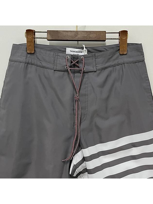 Men's Diagonal Drawstring Waist Board Swim Shorts Mid Grey - THOM BROWNE - BALAAN 4