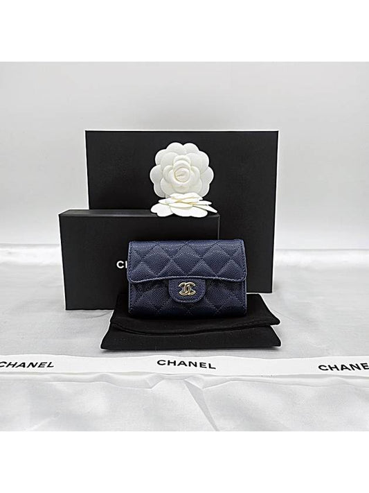 Classic Caviar Snap Card Wallet Navy Gold AP0214 - CHANEL - BALAAN 1