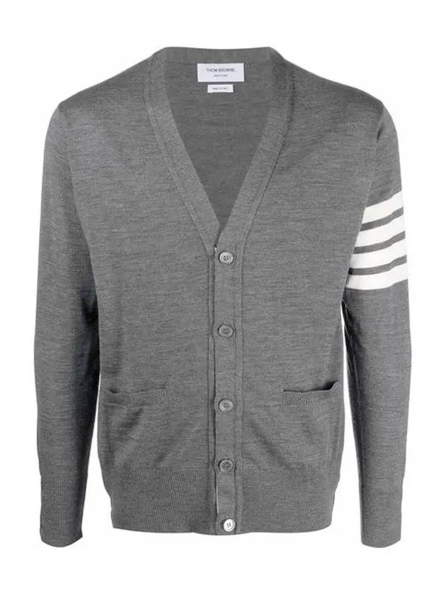 Men's Sustainable Classic Diagonal Wool Cardigan Medium Grey - THOM BROWNE - BALAAN 3