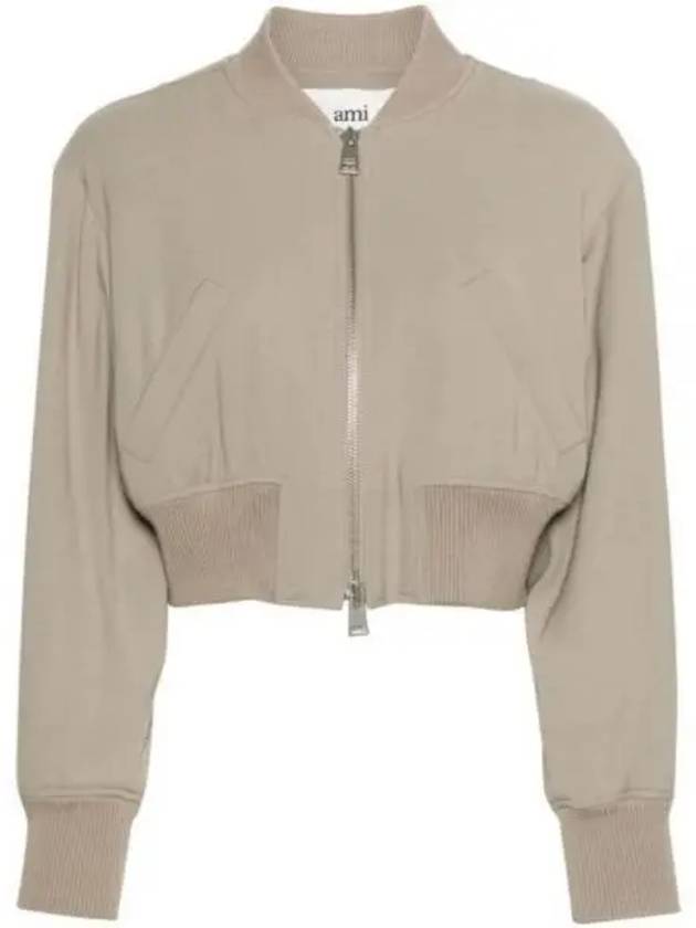 Crop Zipper Bomber Jacket Light Taupe - AMI - BALAAN 1