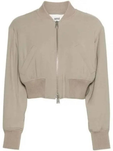 Crop Zipper Bomber Jacket Light Taupe - AMI - BALAAN 1