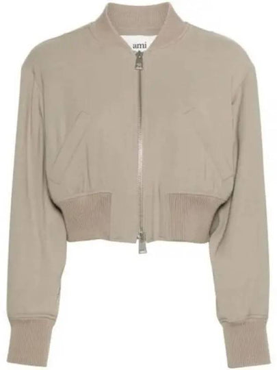 Crop Zipper Bomber Jacket Light Taupe - AMI - BALAAN 2