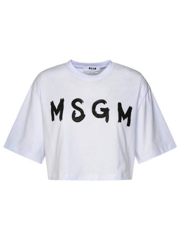 Logo Print Crop Cotton Short Sleeved T-shirt White - MSGM - BALAAN 1