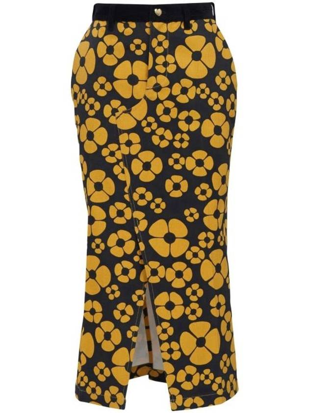 Women's Floral Print Midi H-Line Skirt Yellow - MARNI - BALAAN 2