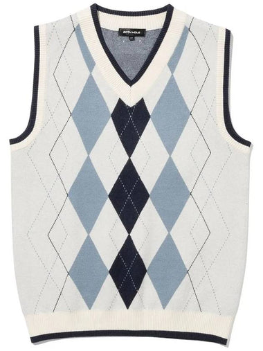 Unisex viscose argyle knit vest IVORY - 20THHOLE - BALAAN 1