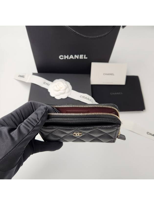 CC Logo Gold Hardware Caviar Zipper Card Wallet Black - CHANEL - BALAAN 8