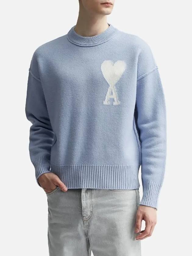 Big Heart Logo Wool Knit Top Blue - AMI - BALAAN 2