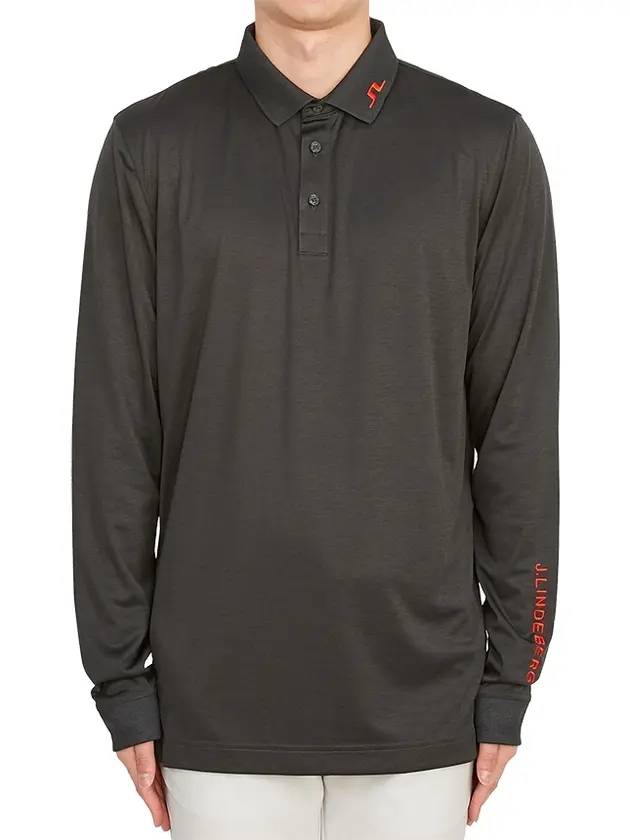 Men's Tour Tech Long Sleeve Polo Shirt Black Melange - J.LINDEBERG - BALAAN 1