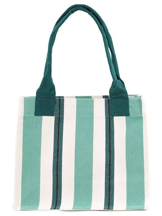 Large Striped Canvas Tote Bag Green - GANNI - BALAAN 3