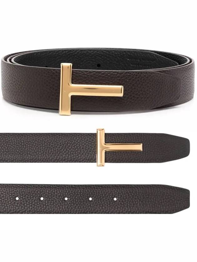 Gold Grain Leather T Icon Belt Brown Black - TOM FORD - BALAAN 2