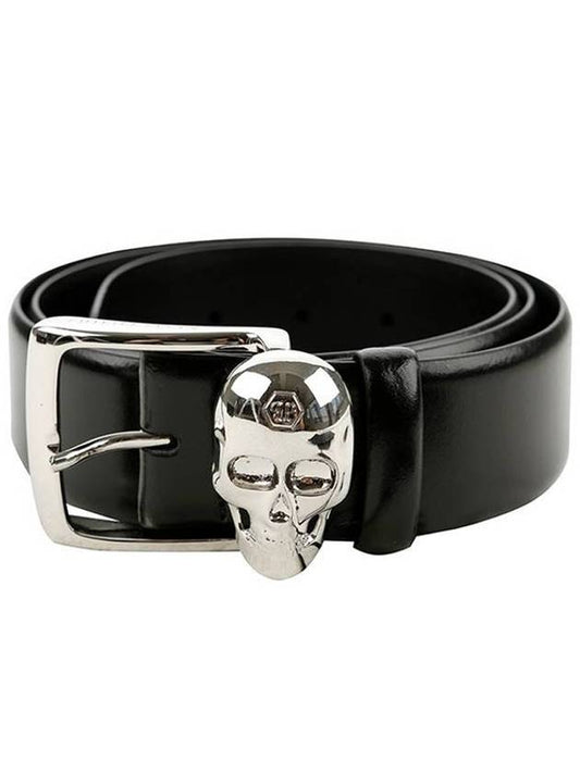 silver buckle skull leather belt black - PHILIPP PLEIN - BALAAN 1