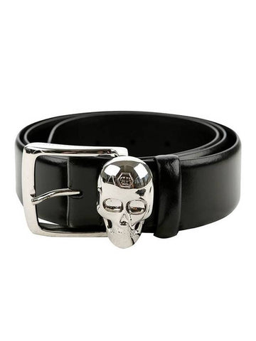 Skull Buckle Leather Belt Black - PHILIPP PLEIN - BALAAN 1