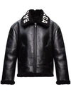 logo shearling leather jacket black - BALENCIAGA - BALAAN.