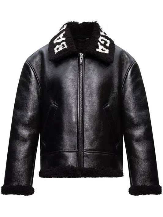 Logo Shearing Leather Jacket Black - BALENCIAGA - BALAAN 1